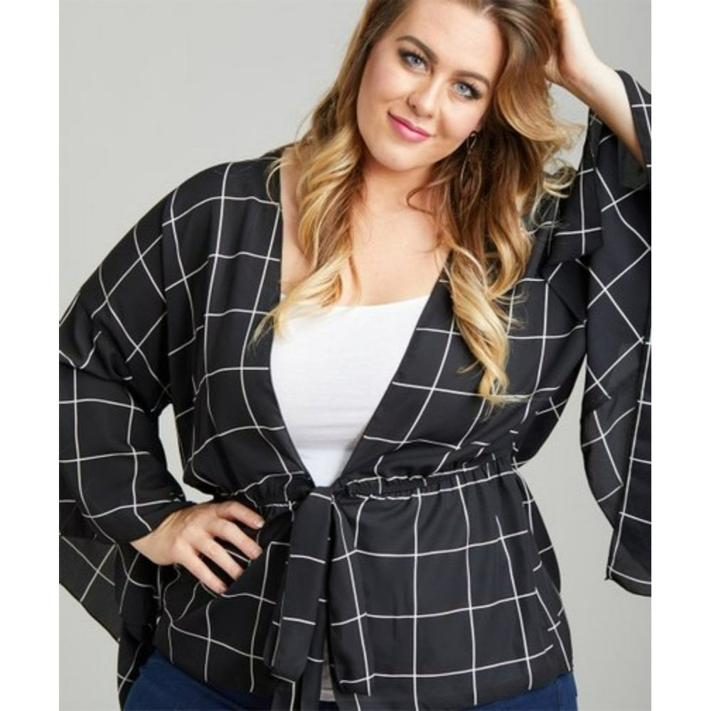 Light Open Cardigan Duster, Cover-up Size 3X front tie bell sleeve kimono